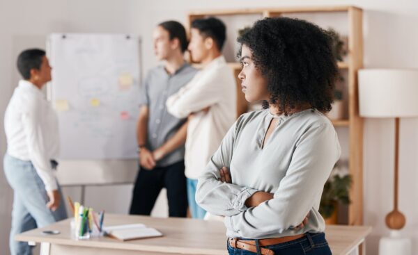 Angry and frustrated black woman in business meeting team presentation for creative web advertising