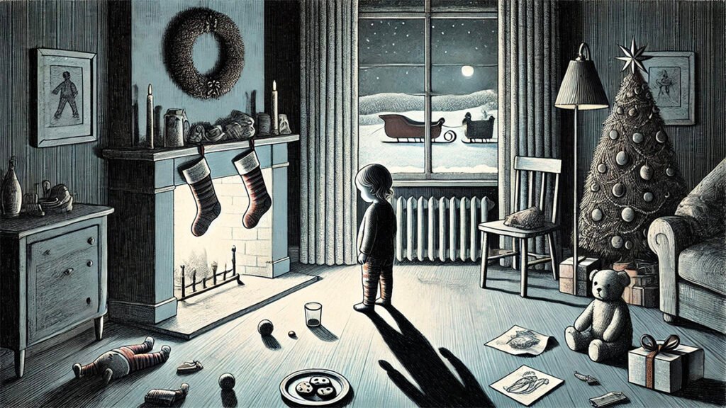 Papá Noel encarna una promesa absoluta. Un Otro que todo lo ve, todo lo sabe y todo lo concede. El niño no necesita pedir demasiado ni explicar su deseo. Basta con portarse bien. La recompensa llega sola, envuelta en magia.